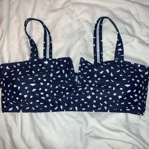 New Blue/white polka dot split V bathing suit top